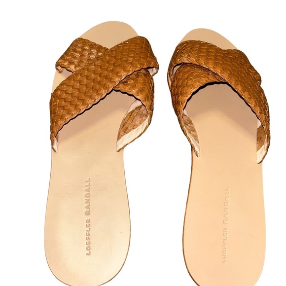 Loeffler Randall CLAUDIE tan WOVEN LEATHER SLIDE SANDALS size 11 - Picture 2 of 5